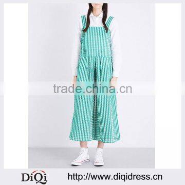 Customized Lady's Apparel Button-fastened Shoulder Straps Square Neck Sleeveless Organza Jumpsuit(DQM007J)