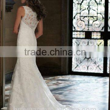 White off Shoulder Full Lace v Neck Closed Back Mermaid Bridal Wedding Dress photo-2