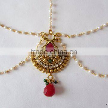 MATHAPATTI MAANG TIKA GOLD PLATED POLKI Pearl photo-3