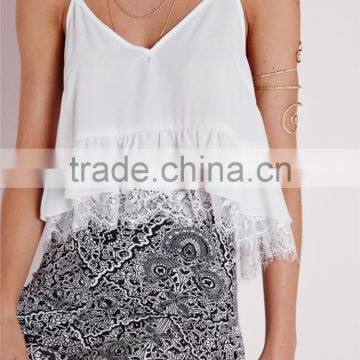 Women Solid Color Seamless Cami Plain White Lace Summer Cool One Piece Camisole With Spaghetti Straps photo-2