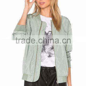 MGOO Fashion 2017 Customize Light Green Pilot Bomber Jacket Zipper UP With Pocket High Quality Satin Jacket photo-5