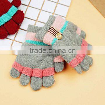 TC13017 Wholesale Cute Winter Kids Acrylic Gloves New Fashion Knit Five Fingers Gloves photo-2