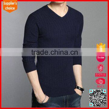 Latest style 100% cotton mens popular sweaters v neck ribbed sweater