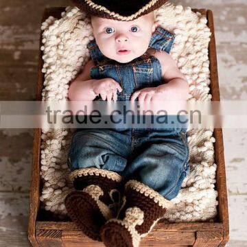 Wholesale Hot Sale Kids Cowboy Clothes Set Crochet Handmade Hats Clothing For Baby photo-2