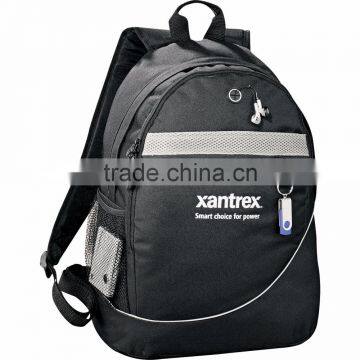 Incline Backpack - has two zippered main compartments, side mesh water bottle pocket, accessory snap and comes with your logo.