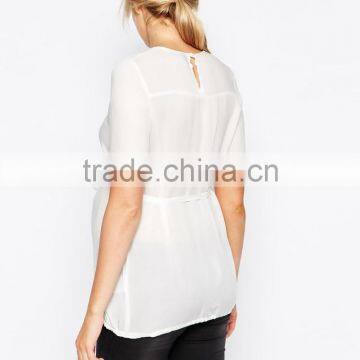 Elegant Semi-sheer Pleated Lace Detail Maternity Wear Wholesale Tank Top