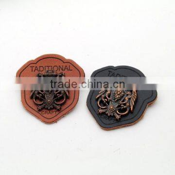 Black/brown PU Leather Sew on Patches With Anti-copper Metal Plates Fashion Clothing Label for Jeans/jacket PLB-021 photo-3