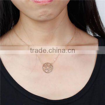 New Fashion Copper Filigree Stamping Necklace Link Cable Chain Gold Plated Round Pendant Heart Carved Hollow 40.5cm Long photo-3