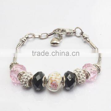 Custom Hot Selling Special Sterling Silver Charm Pink Stone Bracelet