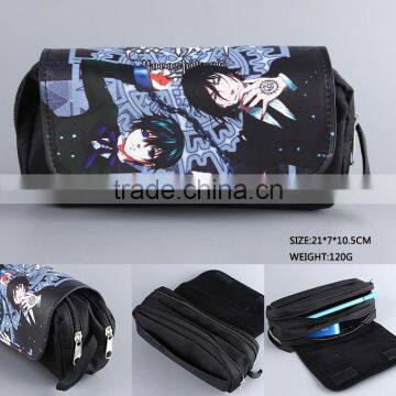 Japanese Kuroshitsuji PU Anime Multi-function Students Pencil Bag Cartoon Student Pen Bag