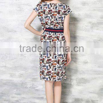 Wholesale Women Short Sleeve Digital Printed Elegant Slim Midi Dress Ladies Casual Chiffon Dresses photo-4