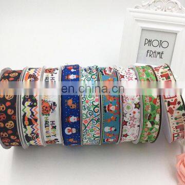 9 Pattern Available Christmas And Halloween Printed Grosgrain and Satin Ribbon Christmas Decoration DIY Handmade Materials