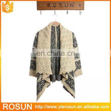 Ladies Elegant Geometric Pattern Winter Poncho Sweater