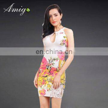 Fashion High Quality Lovely Women Cute Flower Sleeveless Short Dress for Party