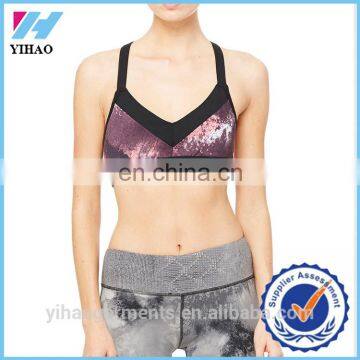 Factory OEM dry fit breathable gray Women active wear Sport Bra Sports Wear Wholesale Custom Design Mesh Layered Sports Bra