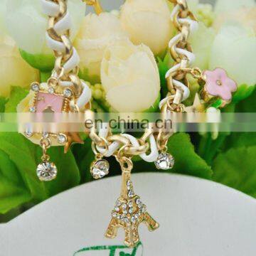 Handmade Braided Rope Gold Custom Flower Charms Bracelet For Girls Gift