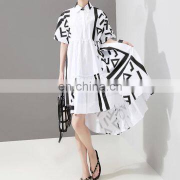 TWOTWINSTYLE Women Back Long Pattern Printed Big Size Shirt Dress New Lapel Short Sleeve Loose Fit Fashion photo-3