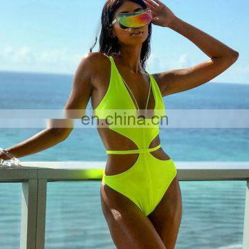 2021 Sexy One Piece Swimsuit Push Up Bathing Suit Women Deep V Neck Swimsuit Women Bandage Hollow Out Swimwear Women Swim Suit