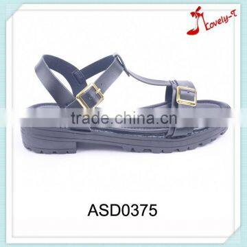 Barefoot low price ladies new design double golden buckles flat barefoot ankle sandals