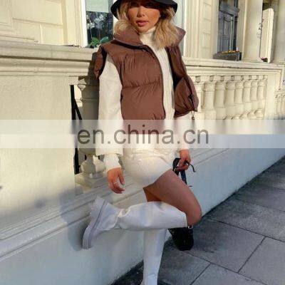 Wholesale Custom LOGO Ladies Fall/winter Stand-up Collar Padded Down Cotton Vest Vest Sleeveless Waistcoat Plus Size Jacket photo-2