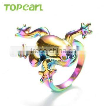 Topearl Jewelry Personalized Design Ring Stainless Steel Ring Rainbow Color Frog Ring MER437