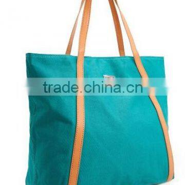 Leather handle polyester woman handbag