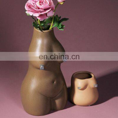 Drop Shipping Nordic Figurines Frosted Design Human Body Model Home Room Flowers Decorative Ornament Ceramic Vase photo-2