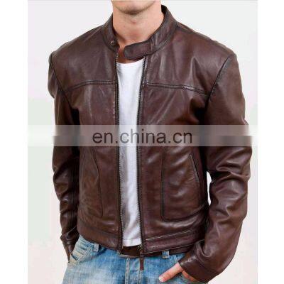 Men's Fashion 2020 Leather Jacket for Winter Brown Color photo-3