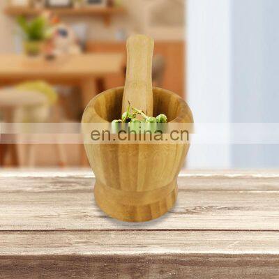 Kitchen Tools Bamboo Wood Grinding Pinch Bowl Natural Bamboo Mortar And Pestle Set