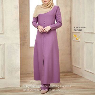 BS-FC1962 Women's Long Sleeve 2 Piece Maxi Dress Muslim Abaya Robe Plain Simple Modern Islamic Arabic Style Casual Dress photo-3