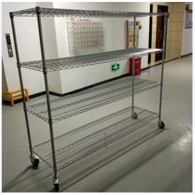 Unidade de prateleiras de arame de aço cromado com 4 andares e cestos, Prateleira de cesto de arame photo-4