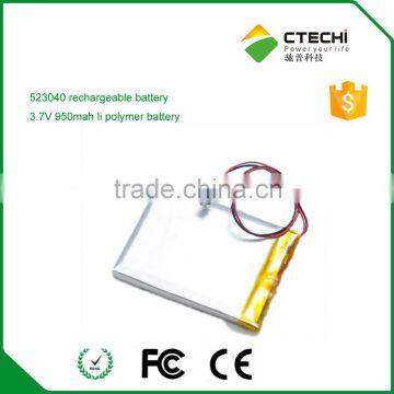 653040 Rechargeable 3.7v 780mah pcb protected lipo battery pack for digital products