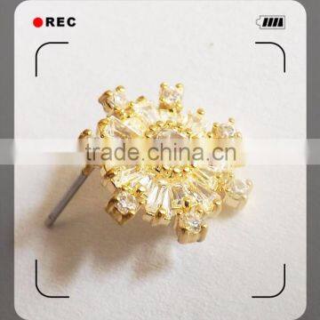 100% Brass Copper Alloy Plating Gold Zircon Earring photo-2