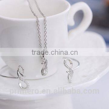 Fashion 18K White Plated Infinity Rhinestone Earrings Necklace Bracelet Set Jewelry