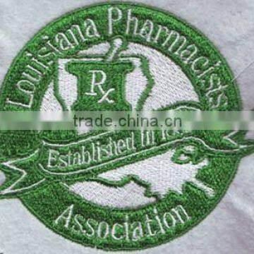 beautiful green,white colors embroidered letter round shape patches iron on garment