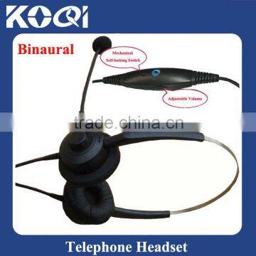 Professional Binaura Telephone headsets with RJ11 Plug with Volume Control and mute function