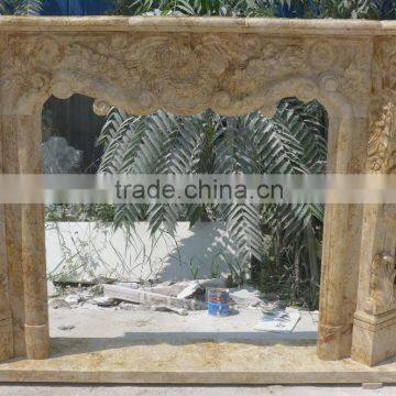 Luxury Hand Carved Beige Travertine Fireplace