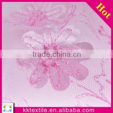 100% polyester mesh bottom satin flower laser embroidery lace fabric