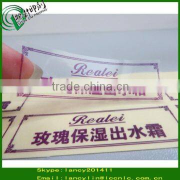 Printing transparent PVC/PE/Vinyl sticker, clear Label with logo for bottles