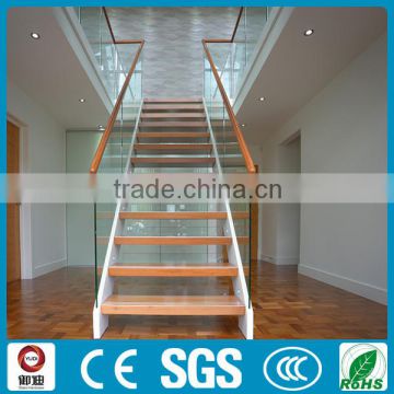 Prefabricated indoor wood straight stairscase design with PVC handrail