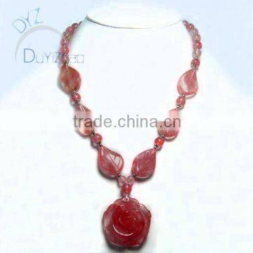 cherry quartz rose pendent bead necklace