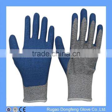 Hand Protective EN388 Anti Cut Gloves Blue Latex Coated Level 3 Cut Resistant Gloves for Grip