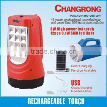 High Powerful Led Plastic Led Solar Torch With USB