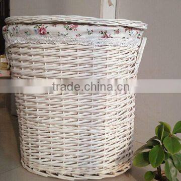 white wicker round basket for clothing