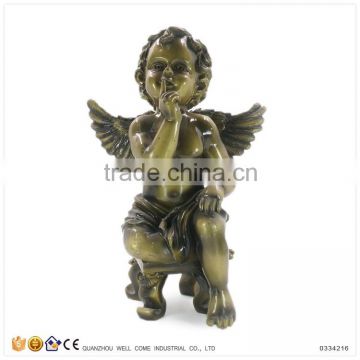 Cheap Customized Sitting on Stool Bronze Angel Statue for Garden