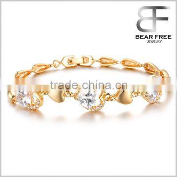 Gold Plated Copper Inlay Peach Heart Shape Rhinestones Elegant Women's Link Bracelet