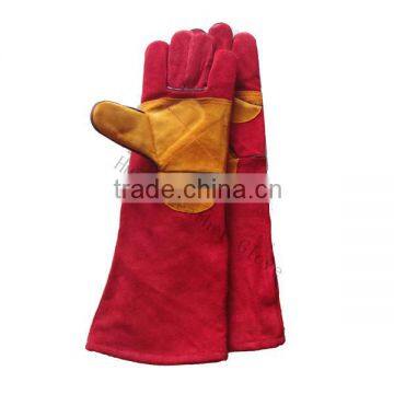 fully lined red leather welding gloves