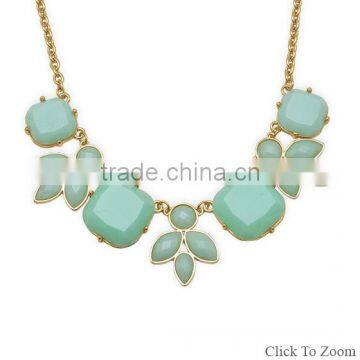 18" + 3" Gold Tone Fashion Necklace with Sea Green Leaf Design