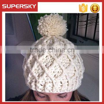 A-227 crochet diamond pattern hat beanie women diamond pattern crochet hat chunky knit pom beanie hat