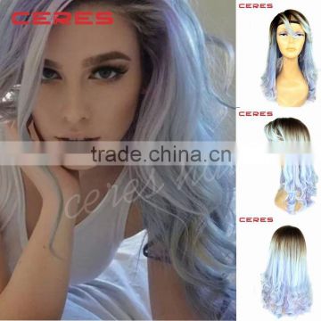 cosplay wig celebrity party wig purple blue pink three tones ombre wig 18" Japanese high temperature resistant synthetic wig